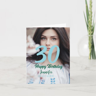 30th birthday add name date year white photo karte