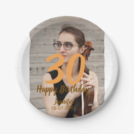 30th birthday add name date year white photo pappteller