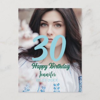 30th birthday add name date year white photo postkarte