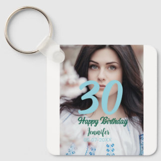 30th birthday add name date year white photo schlüsselanhänger