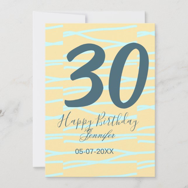 30th birthday add name date year yellow blue paste einladung (Vorderseite)