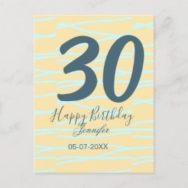 30th birthday add name date year yellow blue paste postkarte