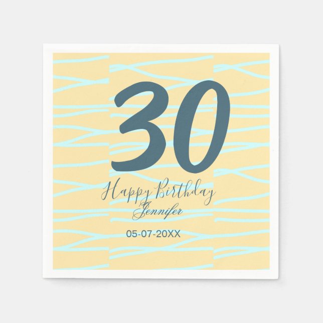 30th birthday add name date year yellow blue paste serviette (Vorderseite)