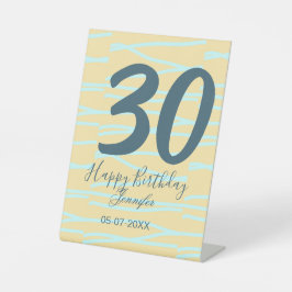 30th birthday add name date year yellow blue paste sockelschild