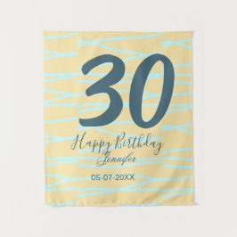 30th birthday add name date year yellow blue paste wandteppich