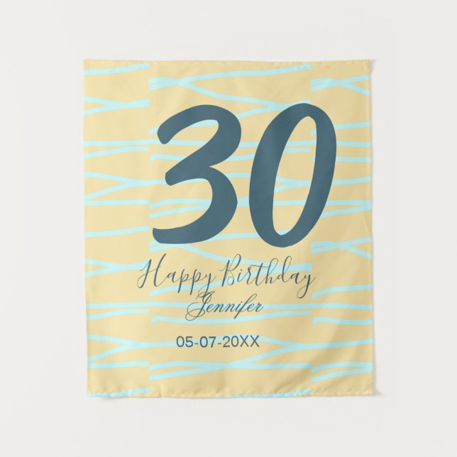 30th birthday add name date year yellow blue paste wandteppich (Vorderseite)