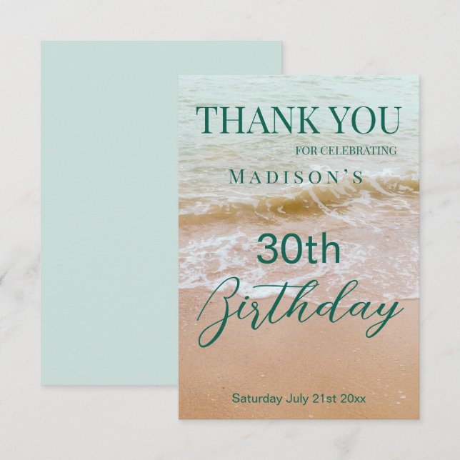 30th Birthday Beach Party  Dankeskarte (Vorne/Hinten)