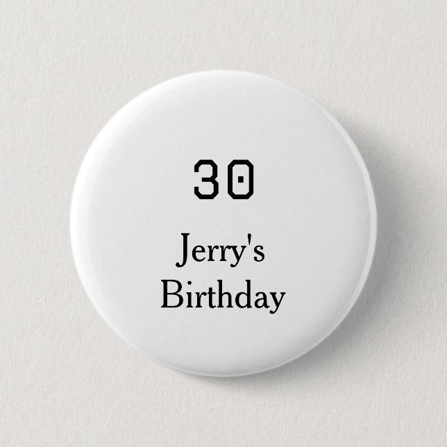 30th birthday bold letter name date simple minimal button (Vorderseite)
