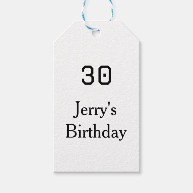 30th birthday bold letter name date simple minimal geschenkanhänger (Vorderseite)
