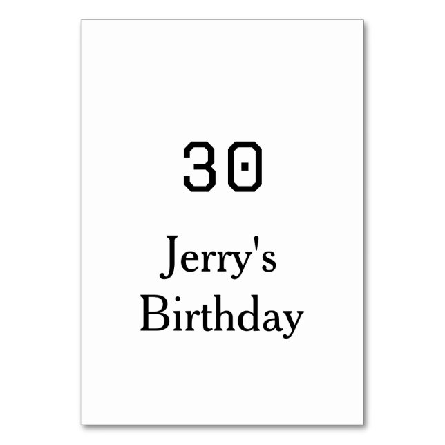 30th birthday bold letter name date simple minimal tischnummer (Vorderseite)