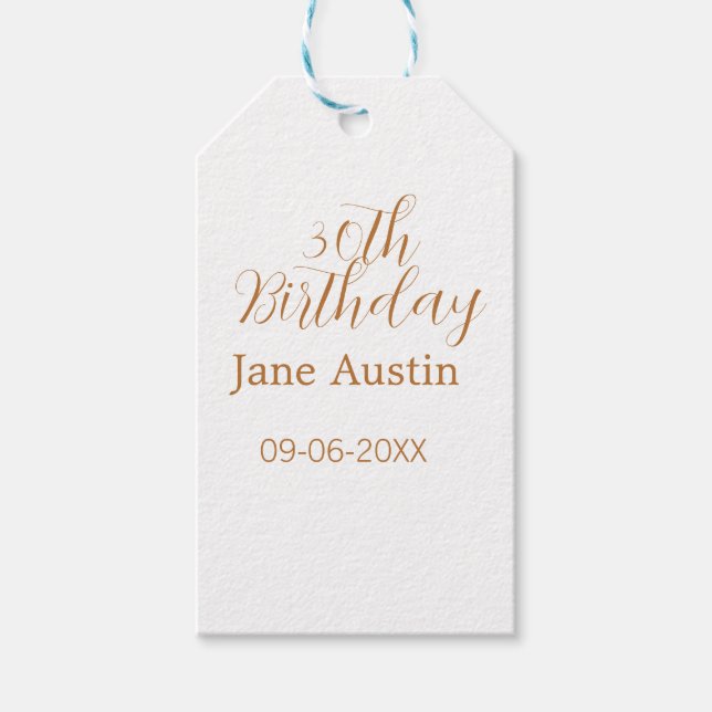 30th birthday copper brown simple stylish name dat geschenkanhänger (Vorderseite)