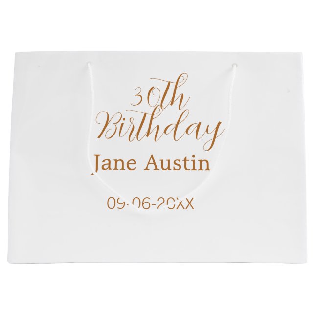 30th birthday copper brown simple stylish name dat große geschenktüte (Vorderseite)