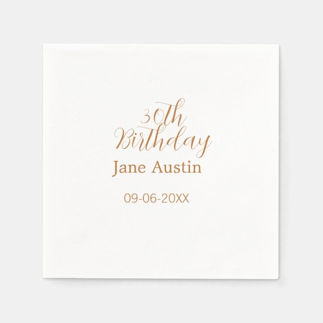 30th birthday copper brown simple stylish name dat serviette (Vorderseite)