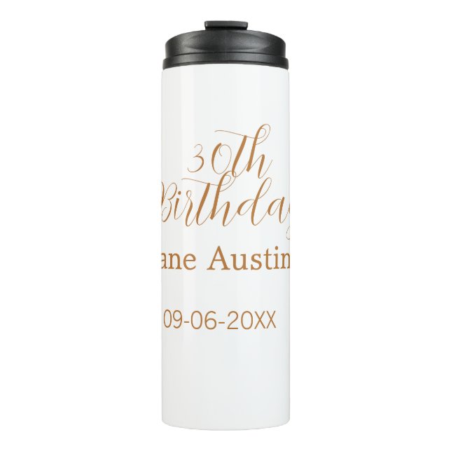 30th birthday copper brown simple stylish name dat thermosbecher (Vorderseite)