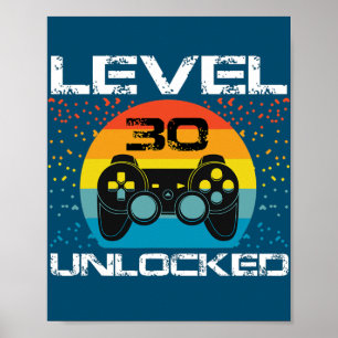 30th Birthday Gamer Party Level 30 Unlocked Funny Poster
