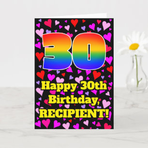 30th Birthday: Loving Hearts Pattern, Rainbow # 30 Karte