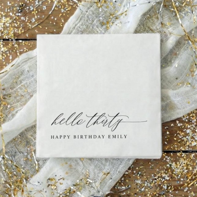 30th Birthday Party Hello 30 Modern Milestone Serviette (30th birthday party napkins - hello thirty - modern black and white party decor.)