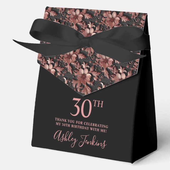 30th Birthday Rose Gold Floral Thank You  Geschenkschachtel (Vorderseite)
