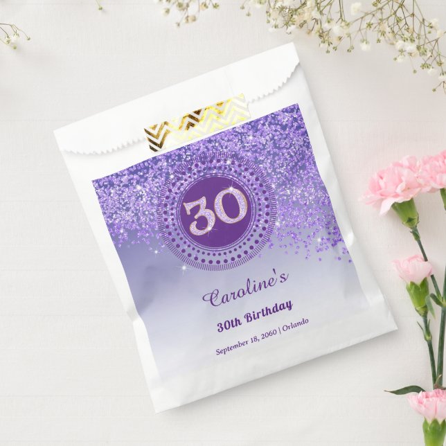30th Birthday | Sparkling Purple Gold Glitter Geschenktütchen (Versiegelt)