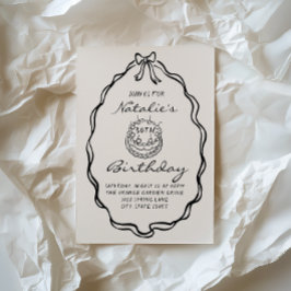 30th Bow Hand Drawn Coquette Illustriert Geburtsta Einladung