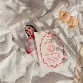 30th Bow Hand Drawn Pink Coquette Foto Geburtstag Einladung