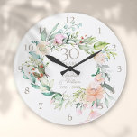 30th Pearl Wedding Anniversary Roses Floral Große Wanduhr<br><div class="desc">Featuring a delicate watercolor floral garland,  this chic botanical 30th wedding anniversary clock can be personalised with your special pearl anniversary details set in elegant pearl grey typography. Designed by Thisisnotme©</div>