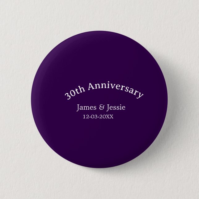 30th wedding anniversary name date purple simple  button (Vorderseite)