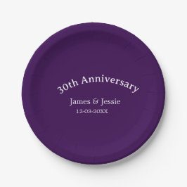 30th wedding anniversary name date purple simple pappteller