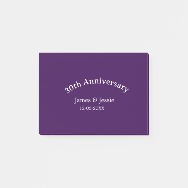 30th wedding anniversary name date purple simple  post-it klebezettel (Vorderseite)