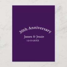 30th wedding anniversary name date purple simple 