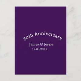 30th wedding anniversary name date purple simple postkarte