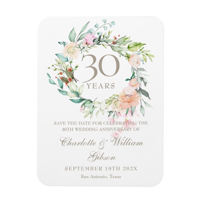 30th Wedding Anniversary Save the Date Floral Magnet (Vertikal)
