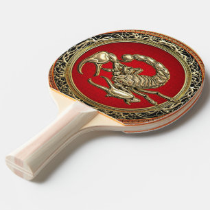 [310] Heiliger Goldener Skorpion auf Rot Tischtennis Schläger