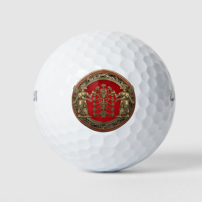 [310] Zwei goldene Ninurtas mit Baum des Lebens Golfball (Vorderseite)