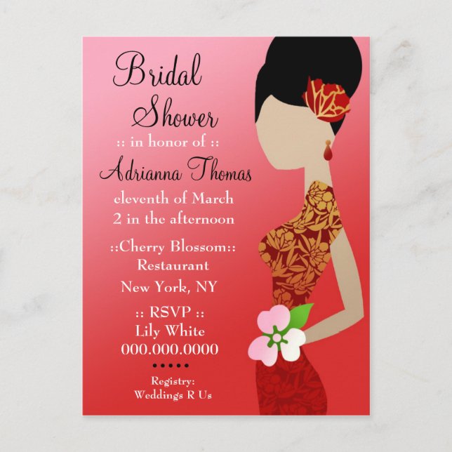 311-ASIATISCHE BRIDE SHOWER-EINLADUNG EINLADUNGSPOSTKARTE (Vorderseite)