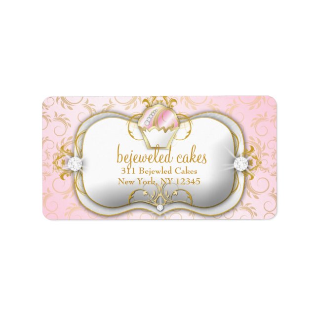 311-Bejeweled Cakes | Rosa Hintergrund Adressaufkleber (Vorne)