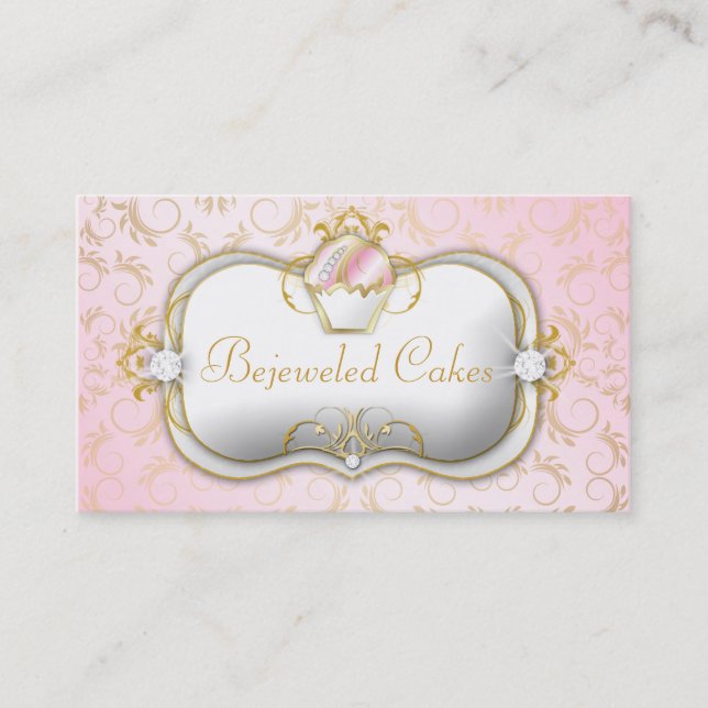 311 Bejeweled Kuchen-rosa Golddamast Visitenkarte (Vorderseite)