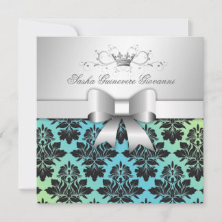 311-BlackBerry Damask Bow Turquoise Limon Sweet 16 Einladung