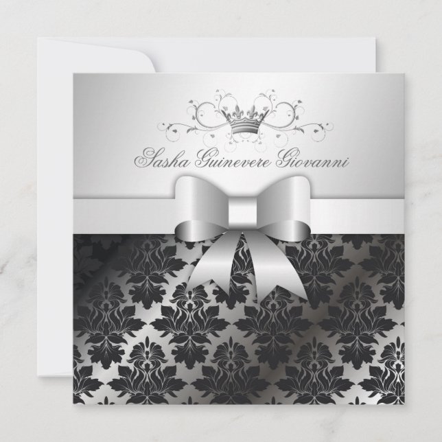 311-BlackBerry Trüffel-Damask-Bow| Süß 16 Einladung (Vorderseite)