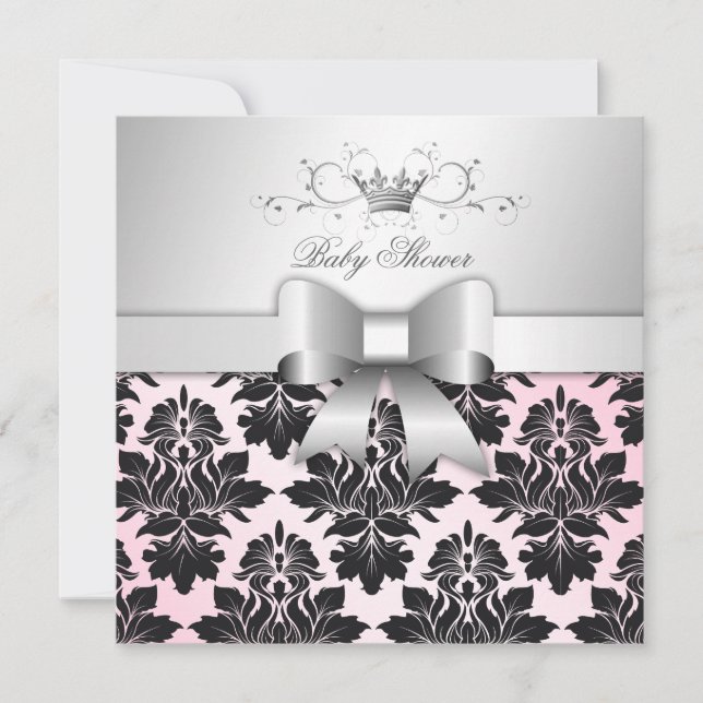 311-BlackBerry Wertvoll rosa Damask | Babydusche Einladung (Vorderseite)