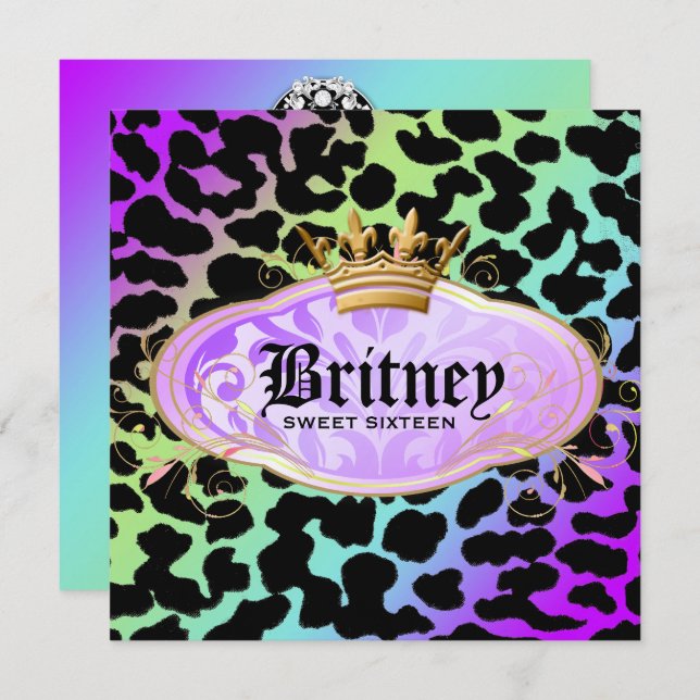 311 Bodacious Leopard Damask Amethyst Rainbow Einladung (Vorne/Hinten)