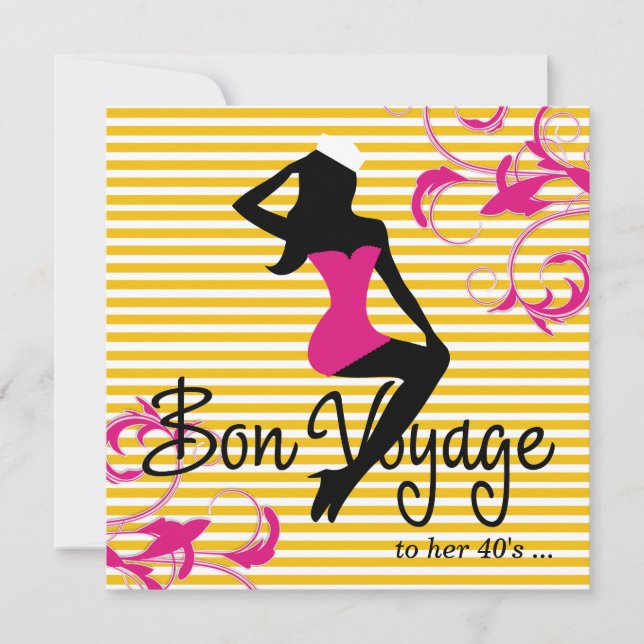 311 Bon Voyage Silhouette Nautical Theme Pink Einladung (Vorderseite)