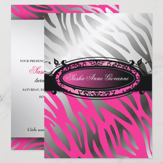 311 Bonbon 16 C'est Luxueux | Pinkzebra-| Einladung (Vorne/Hinten)
