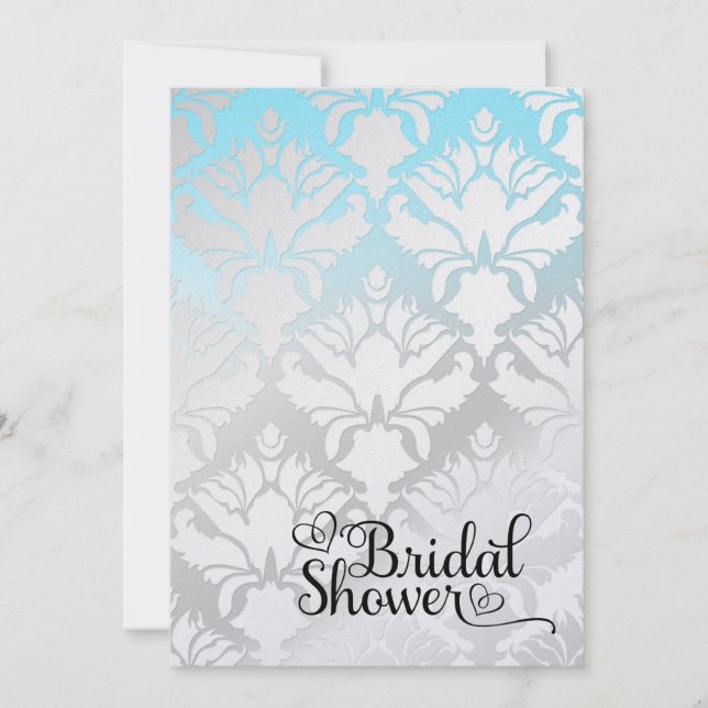 311 Brautparty Aqua Metallic Damask Einladung (Vorderseite)