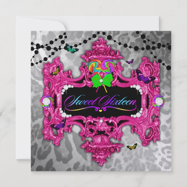311 Candy Wonderland Pink Leopard Metallic Einladung (Vorderseite)