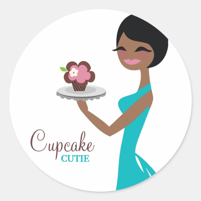 311 Carmella der Cupcake Süsse Geschenkboxen Blau Runder Aufkleber (Vorderseite)