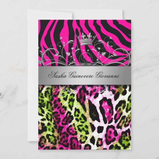 311 Chic Animal Print Pink Limon| Metallisches Gol Einladung (Vorderseite)