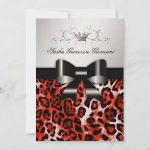 311 Chic Cherry Red Leopard Bow Metallisches Gold Einladung