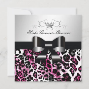 311 Chic Hot Black n Pink Leopard Bow  Süß 16 Einladung