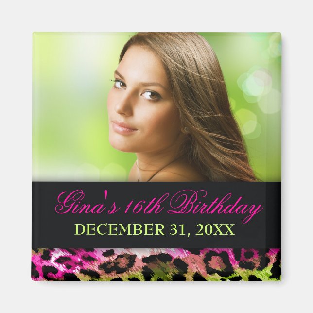 311 Chic Hot Pink Limon Leopard Bow Save the Date Magnet (Vorne)